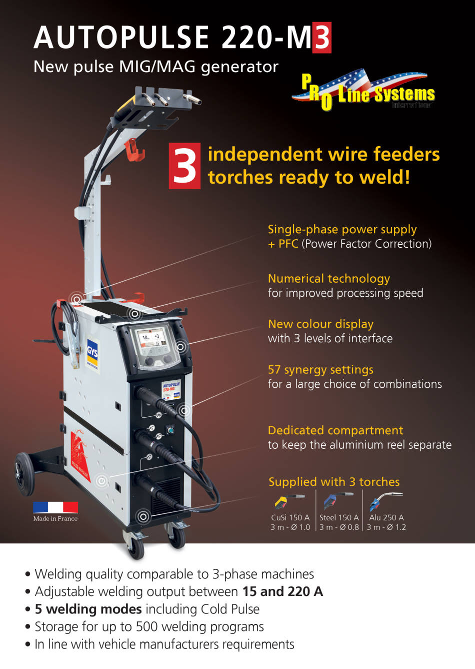 GYS mig / mag welder / aluminum pulse mig welder autopulse 220-M3 aluminum pulse mig welder