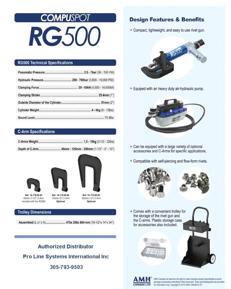 SPR Riveter Specifications Compuspot RG500 rivet gun accessories